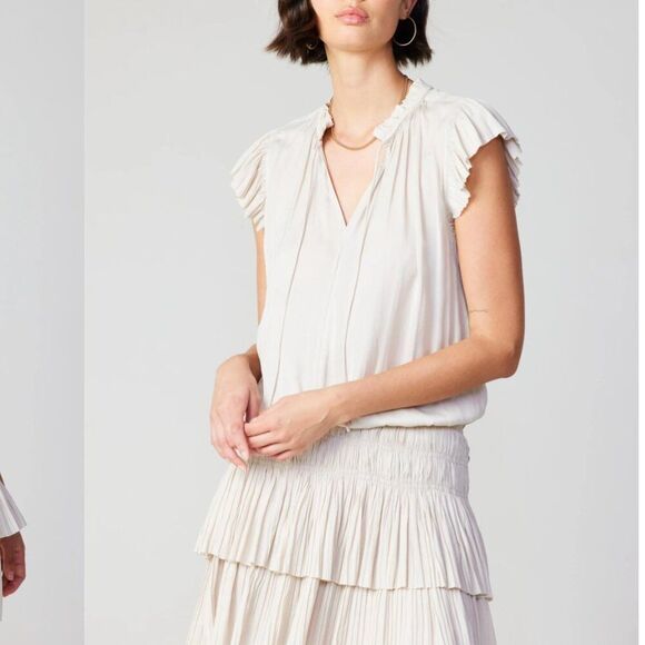 Current Air Zoey Pleated Skirt Mini Dress L in Ecru - Picture 1 of 5